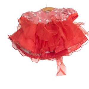 Red Size 6M Girls Party Dress With Floral Embroidery & Layered Tulle Skirt